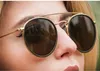 Atacado óculos de sol redondos para quadro Homens mulheres Alloy espelhado lente uv400 double Ponte Retro Eyewear com casos marrons livres e caixa