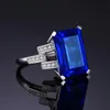 Fashion- Luxury Emeralds Cut 9.6ct Created Blue Sapphires Cocktail Ring 925 Sterling Silver Vintage Engagement Rings