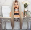 Guld Middle Part Brown Long Silky Straight Full Wigs Värmebeständig Gluvlös Lace Front Wig med Baby Hair FZP135