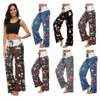 Floral Breite Bein Hosen Elastische Taille Streifen Palazzo Capris Dame Sport Lose Lange Hosen Frauen Hosen Fitness Yoga LJJA2776