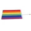 Regnbåge gay pride stick flagga 5x8 tums hand mini flagga vinkande flaggor handhåll med med guld topp st139
