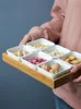 Ceramic Sauce Snacks Dish Divided Dipping Bowl Tray Condiment Storage Platter Bamboo wood Box for Kitchen Spices Vinegar Nuts Sushi Vinegar