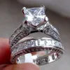 2 sztuk/partia srebrny podwójny duży zestaw pierścionków zaręczyny dla kobiety mężczyźni sześcienny pierścionek z cyrkonią kobieta panie kochanek wesele biżuteria