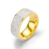 2019新しいステンレス鋼のシルバージルコン5列のリングの女性の男性スタイリッシュな5行8mmゴールドリングカップル結婚指輪