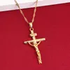 24K Gold Kolor Cross Chain Men Naszyjnik Crucifix Wisiant Women Jezus Yellow Film Biżuteria