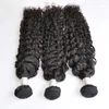 Grade 10a 100 paquets de cheveux humains brésiliens droits droits de vague profonde avec fermeture couleur naturelle trame de cheveux remy vierge avec fermeture