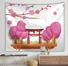 Tecknad japansk Tapestry Scenery Wall Hängande Inredning Sakura Tapestries Cloth Printed Polyester Tapiz House Home Decoration