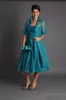 Blaugrüne Organza-Brautmutterkleider in Teelänge mit langer Jacke, elegante formelle lange Partykleider für Damen 2019