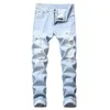 New Men Casual jeans denim Vintage Ripped Distressed jeans Bleached Pencil pants Elastic Vintage Mid Waist high quality