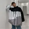 Mode-Nouvelle Veste Hommes Mode Contraste Couleur Casual Sportswear À Capuche Veste Homme Streetwear Sauvage Hip Hop Lâche Bomber