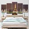 (Solo tela senza cornice) 5 pezzi Torre Eiffel Fontana Paesaggio notturno Wall Art HD Stampa su tela Pittura Moda appendere quadri