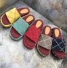 Luxury Designer Slipper Women Dress Outdoor Platform Sandal Canvas Real Leather Slides Black Yellow Fashion Women Slipper with Box