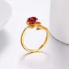 Foglie di fiori di rosa rossa yoyo anello di dito ridimensionabile per donne oro placcato in oro oro valentino039s giorno regalo romantico weddin7130712