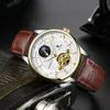 Fashion Brand TEVISE Men Watch Automatic Mechanical Watch Leather Strap Moon phase Tourbillon Sport Clock Relogio Masculino