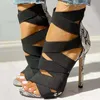 Sandalias Mujer 2020 여성의 여성 패션 붕대 패치 워크 혼합 색상 뱀 하이힐 샌들 신발 크기 펌프 (37) ~ (43)