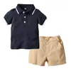 0-5YEARS Baby Boys Trajes guapos Blanco Color azul marino Camisa de polo + Pantalones cortos 2 PCS Establecer traje formal para niños Niños Niños Ropa de verano Conjunto