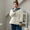 JRMISSLI Kadınlar Pijama Pijama Takım Kalın Sıcak Sıcak Sevimli Sleepawear Mercan Polar Pijama Dantel Kapşonlu Lady Flanel Homewear