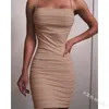 Het Sell Folds Thin Womens Dress Designer Fashion Solid Color High midje Casual Dresses Midja ner Sling ￤rml￶s kvinnlig kjolkl￤der