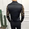 Spring Autumn Mens Gold Shirts Luxury Baroque Shirts Camisa Slim Fit Black Golden Men Designer