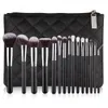 15 stks roze make-up borstels set pincel maquiagem poeder oog kabuki borstel complete kit cosmetica schoonheid tools met lederen tas