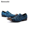 Batzuzhi Moda Uomo Scarpe Scarpe eleganti in vera pelle Uomo Scarpe a punta blu Oxfords Scarpe fatte a mano Zapatos Hombre di alta qualità