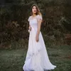 Boho New Vintage Cap short Sleeves Lace Chiffon Beach Wedding Dresses backless Bridal Gown Celebrity vestido De Noiva robe de mariee