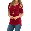 Camicia da donna con scollo tondo e spalle scoperte Magliette casual a maniche corte Spalle allacciate maniche Scollo a V T-shirt larghe Pullover Top Plus Size