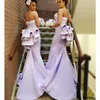 Strapless Dresses Lilac Long Lace Appliques Ruffles Mermaid Maid of Honor Gowns for Wedding Sweep Train Bridesmaid Dress