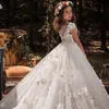 Formelle Anlässe Schmetterling Kinder Blumenmädchenkleider Erstkommunion Party Ballkleid Prinzessin Kleid Brautjungfer Brautkleider mit Schleppe