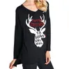 Kvinnor Julbrev Toppar Plus Storlek Långärmad T-shirts Xmas T-shirts V Neck Casual Pullover Deer Elk T-shirt Tees Blouses Blusas Ayp6472