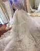 Laço de luxo Frisado Vestidos de Noiva 2019 Alta Neck Ilusão Mangas Compridas Vestidos De Noiva Em Camadas Superiores Arábia Saudita Sheer Voltar Vestidos de Casamento