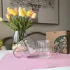 Summer new Taiwan Little Cat transparent glass cup Pink handle Double glass coffee milk mug 250ml8024944