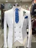 Été Beau Blanc Plaid Groom Wear Peaked Revers Slim Fit Mariage Tuxedos Hommes Designer Pantalons Costumes Veste Gilet Pants223C