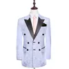 Weißer Jacquard-Herren-Hochzeits-Smoking, zweireihiger Trauzeugen-Smoking, beliebter Herren-Blazer, Jacke, ausgezeichneter zweiteiliger Anzug (Jacke + Hose + Krawatte) 518
