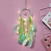 Dream Catcher Led Handmade Dreamcatcher Feathers Night Light Wall Hanging Love Heart Wind Chimes Home Room Decoration Baby Wall Décor