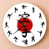 Fistfight Karate Wall Decor Hanging Silent Wall Watch Japanese Martial Arts Karate Silhouettes Living Room Decorative Wall Clock Y200407