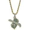 ICED OUT CZ BLING FLYING DOLLAR BILL PENDANT NECKLACE MENS Micro Pave Cubic Zirconia Simulated Diamonds GIFTTS Necklace