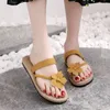 2020 Women Straw Weaving Flats Slippers Women's Flower Flip Flops Female Flat Heel Korean Wave Outside Beach Shoes Toe Clamping1