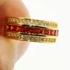 Finger ring for Men Vintage Fashion Jewelry 10KT Gold Fill Princess Cut Red Garnet Gemstones Party Wedding Band Ring for Men Gift Size 8-12