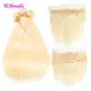 613 Blonde buntar med front Peruvian Virgin Hair Blonde 3 buntar med stängning Remy Rakt Mänskligt Hår Dhgate Bundlar med Frontal