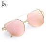 JZU Sunglasses Women Cat eye Brand Design Mirror Flat Rose Gold Vintage oversized big Fashion sun glasses lady Eyewear