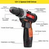 Raitool 12V24V Lithium Battery Power Drill Cordless Rechargeable 2 Speed Electric Drill