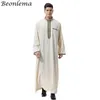 Beonelama Uomo Arabia musulmana ropa Abaya Stand Collar Smooth Thobe India vestido Jubah ropa islámica para hombres 3XL Homme Robes2885