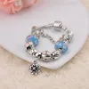 Blue Pink Flower Pan Dora Design Bracelets Beads Charms Jewelry for Women Girls Antique Vintage Silver Crystal Glass Fashion Star Bangle Hot