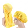 Nya 2pcs sätter unisex silkeslen durag och bonnet kvinnor mans huvud wrap bekväm dag natt sömn hatt doo du rag long tail du-rag