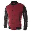 2018 mens Leather Patchwork baseball jacket Casual PU Bomber Jackets Single-breasted Standing collar coat Outerwear Streetwear