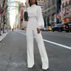 Neue Frauen Herbst Elegante Mode Slim Fit Solide Dünne Beiläufige Overalls Büro Look Arbeit Laterne Hülse Mock Neck Jumpsuits243S