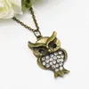 Rhinestone Pendants Owl Necklace For Women Crystal Vintage Gold Color Long Necklaces Fashion