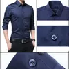 Camisas sociais masculinas de alta qualidade manga longa sólida formal camisa de negócios slim fit homem camisas sociais gola virada para baixo 6 cores