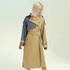 Femmes mode 2020 Patchwork Hit couleur veste femme revers col à manches longues taille haute ceintures grande taille Trench